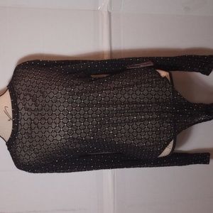 Diagonal Sequin print long sleeve sheer bodysuit.